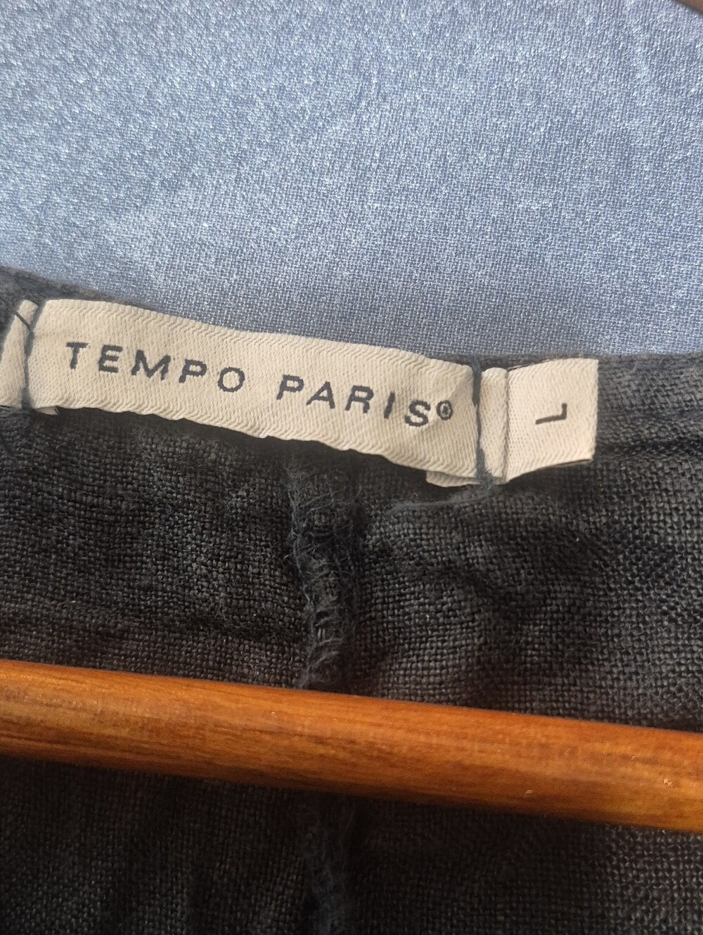Tempo Paris Made in Italy 100% Linen Sleeveless Lagenlook Tunic Dress L Navy - Picture 8 of 10